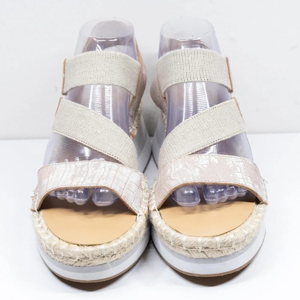 DONALD PLINER Sadie Metallic Croc Platform Espadrille Wedge Sandals Beige Sz 9